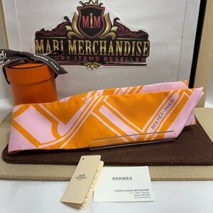 Hermes Vibrant Orange and Pink Twilly